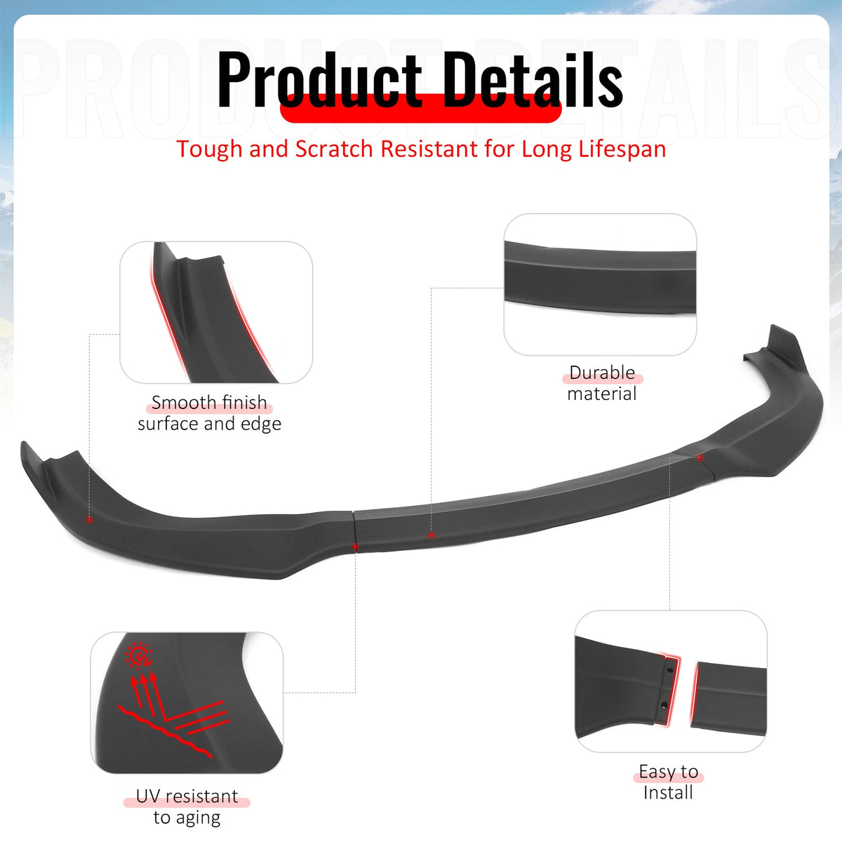 2012-2014 Chrysler 300 SRT8 3PCS Front Bumper Lip Lower Spoiler Matte Black PP
