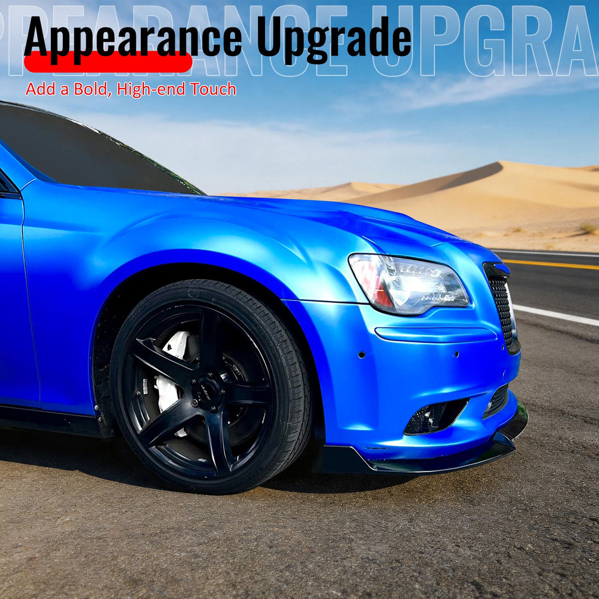 2012-2014 Chrysler 300 SRT8 3PCS Front Bumper Lip Lower Spoiler Matte Black PP