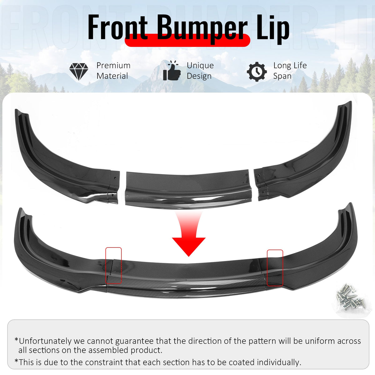 2015-2023 Chrysler 300 Base IKON Style Carbon Fiber Print Front Bumper Lip PP 3PCS