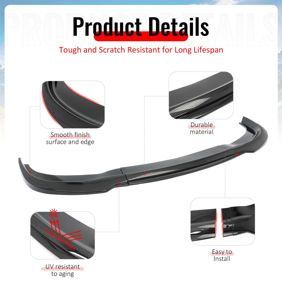2015-2023 Chrysler 300 Base IKON Style Carbon Fiber Print Front Bumper Lip PP 3PCS
