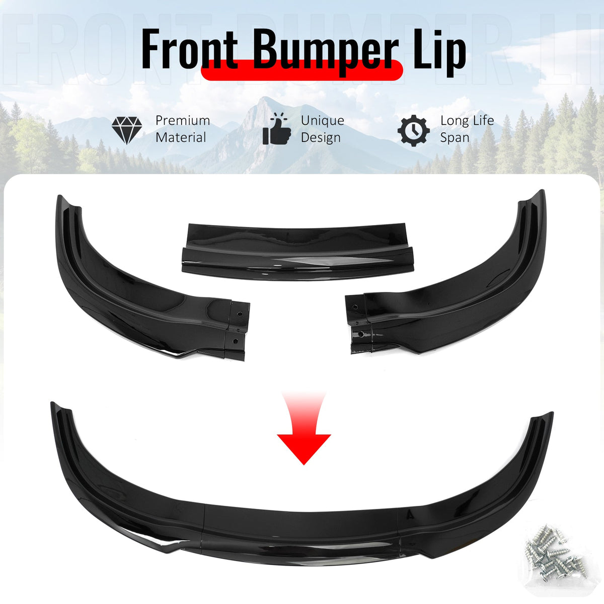 2015-2023 Chrysler 300 Base IKON Style Gloss Black Front Bumper Lip PP 3PCS