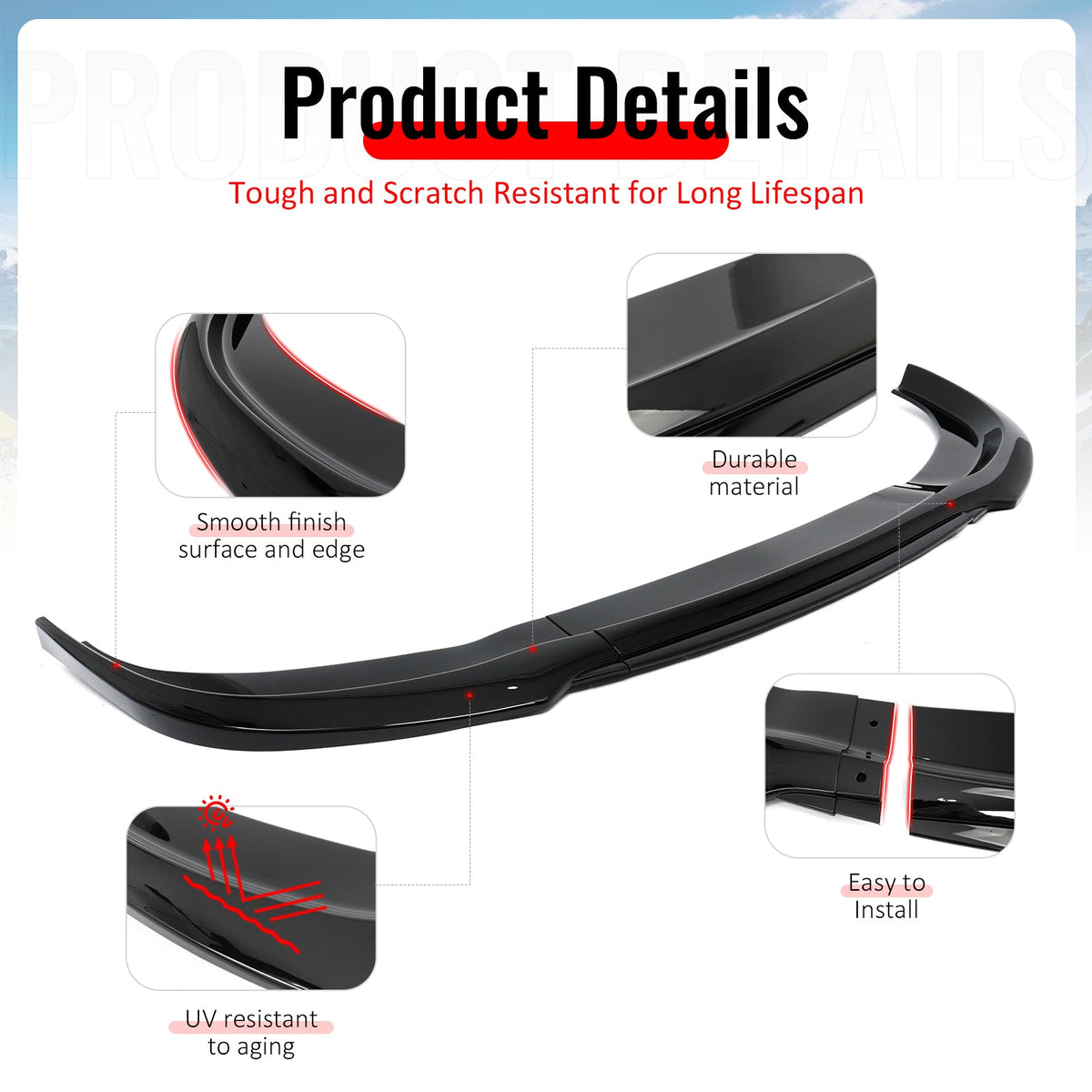 2015-2023 Chrysler 300 Base IKON Style Gloss Black Front Bumper Lip PP 3PCS