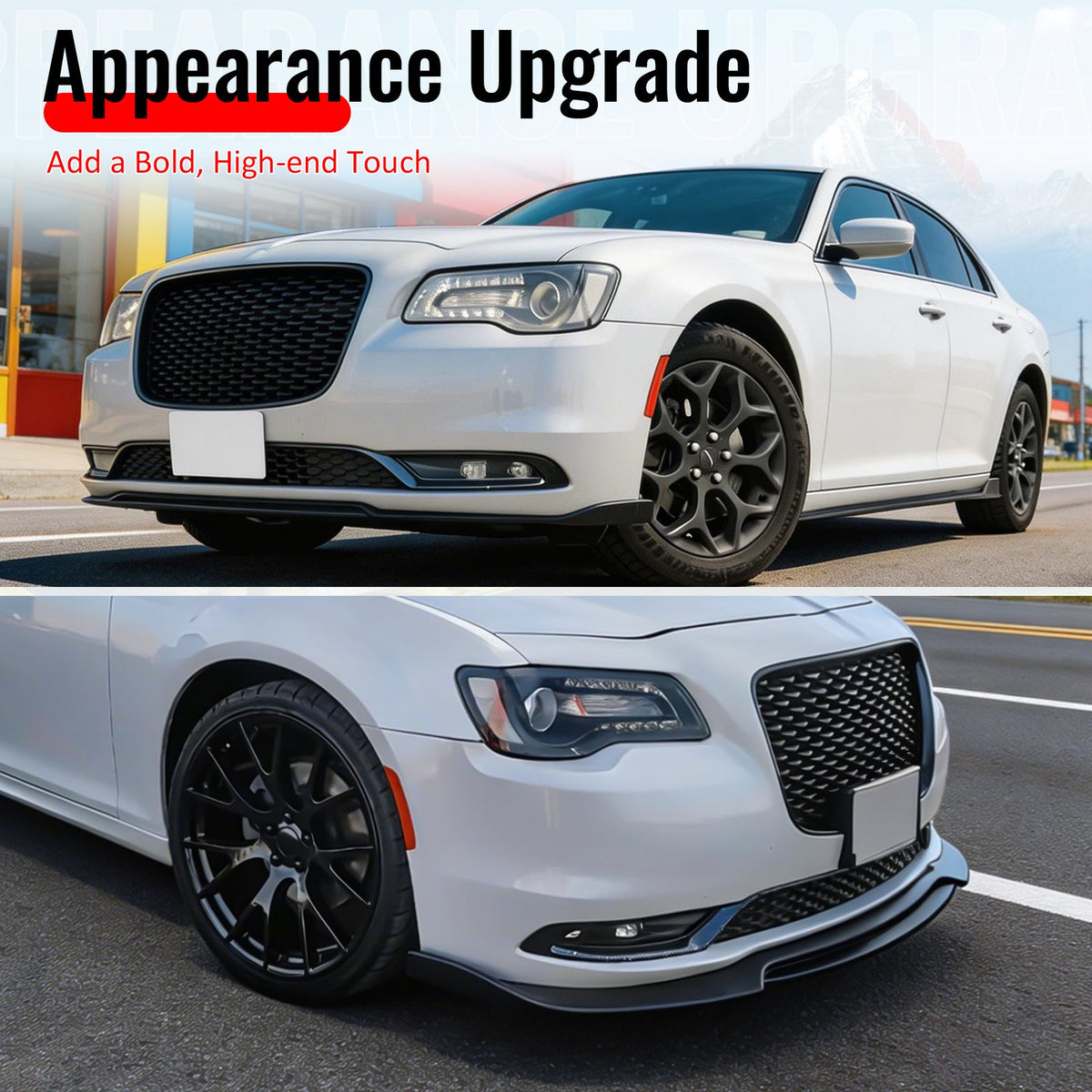 2015-2023 Chrysler 300 Base IKON Style Gloss Black Front Bumper Lip PP 3PCS