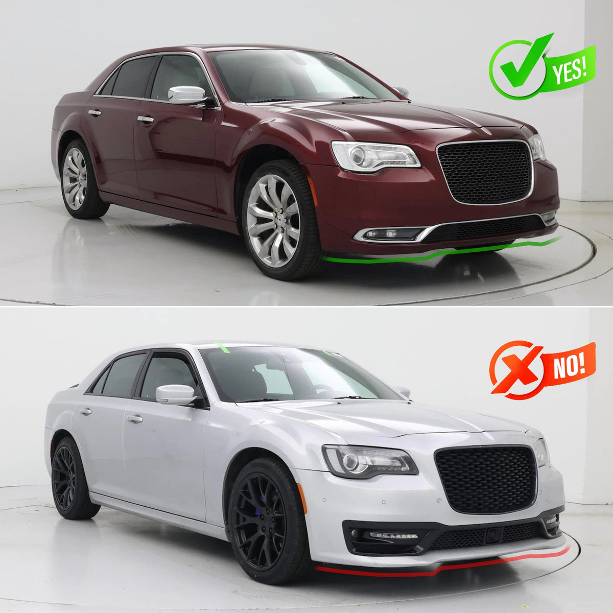 2015-2023 Chrysler 300 Base IKON Style Gloss Black Front Bumper Lip PP 3PCS