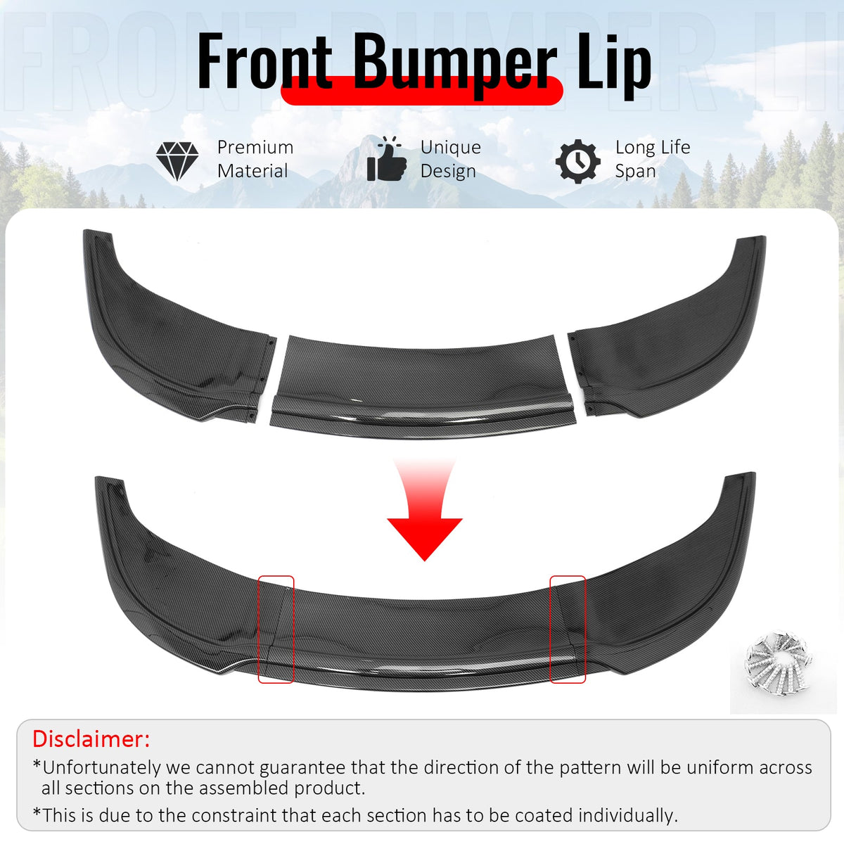 2015-2023 Chrysler 300 SRT IKON Style Carbon Fiber Print Front Bumper Lip PP 3PCS