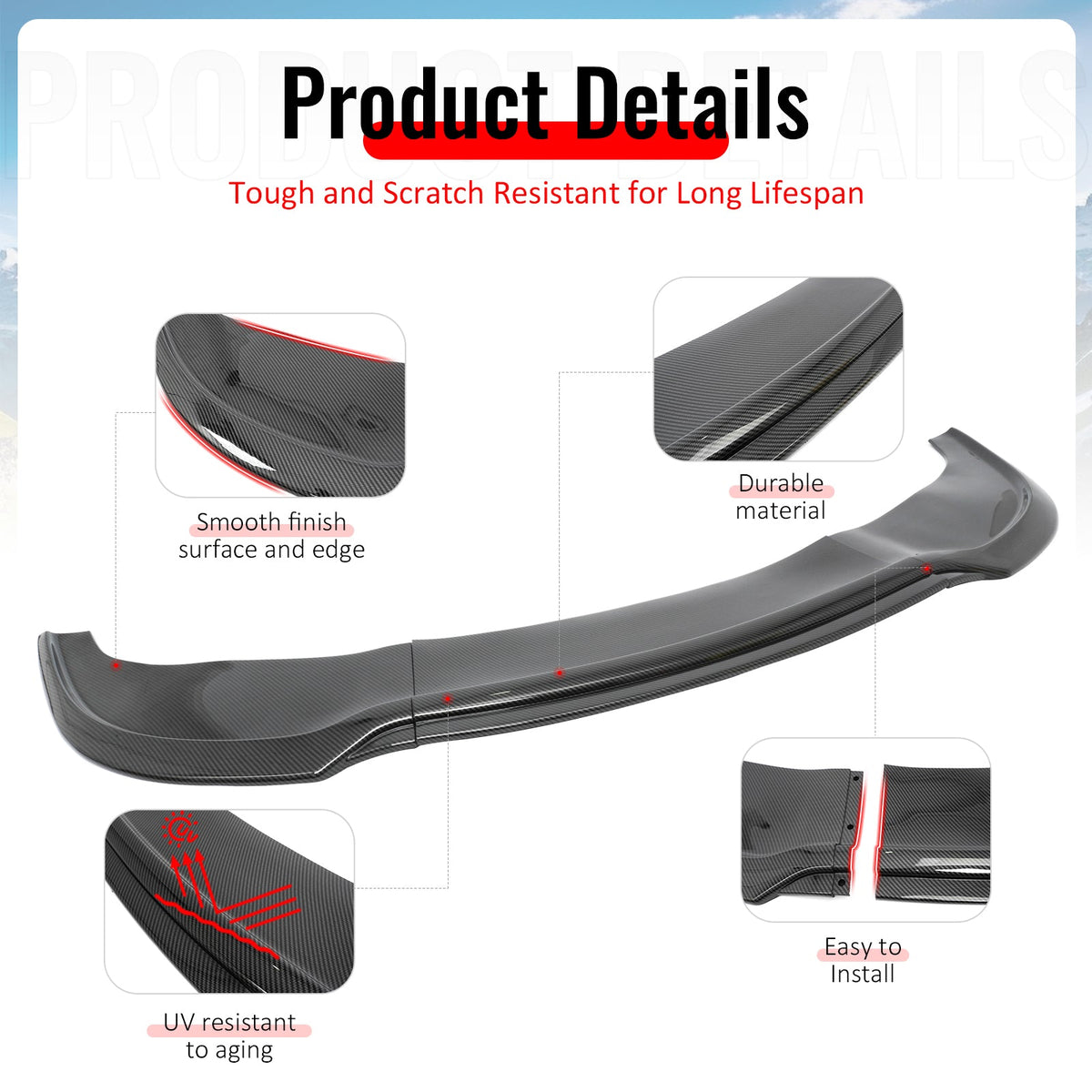 2015-2023 Chrysler 300 SRT IKON Style Carbon Fiber Print Front Bumper Lip PP 3PCS