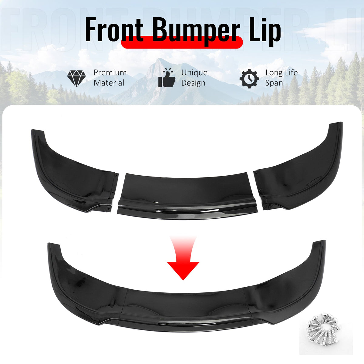 2015-2023 Chrysler 300 SRT IKON Style Gloss Black Front Bumper Lip PP 3PCS