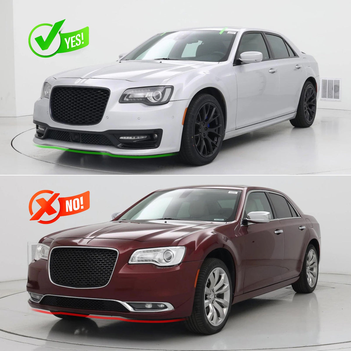 2015-2023 Chrysler 300 SRT IKON Style Gloss Black Front Bumper Lip PP 3PCS
