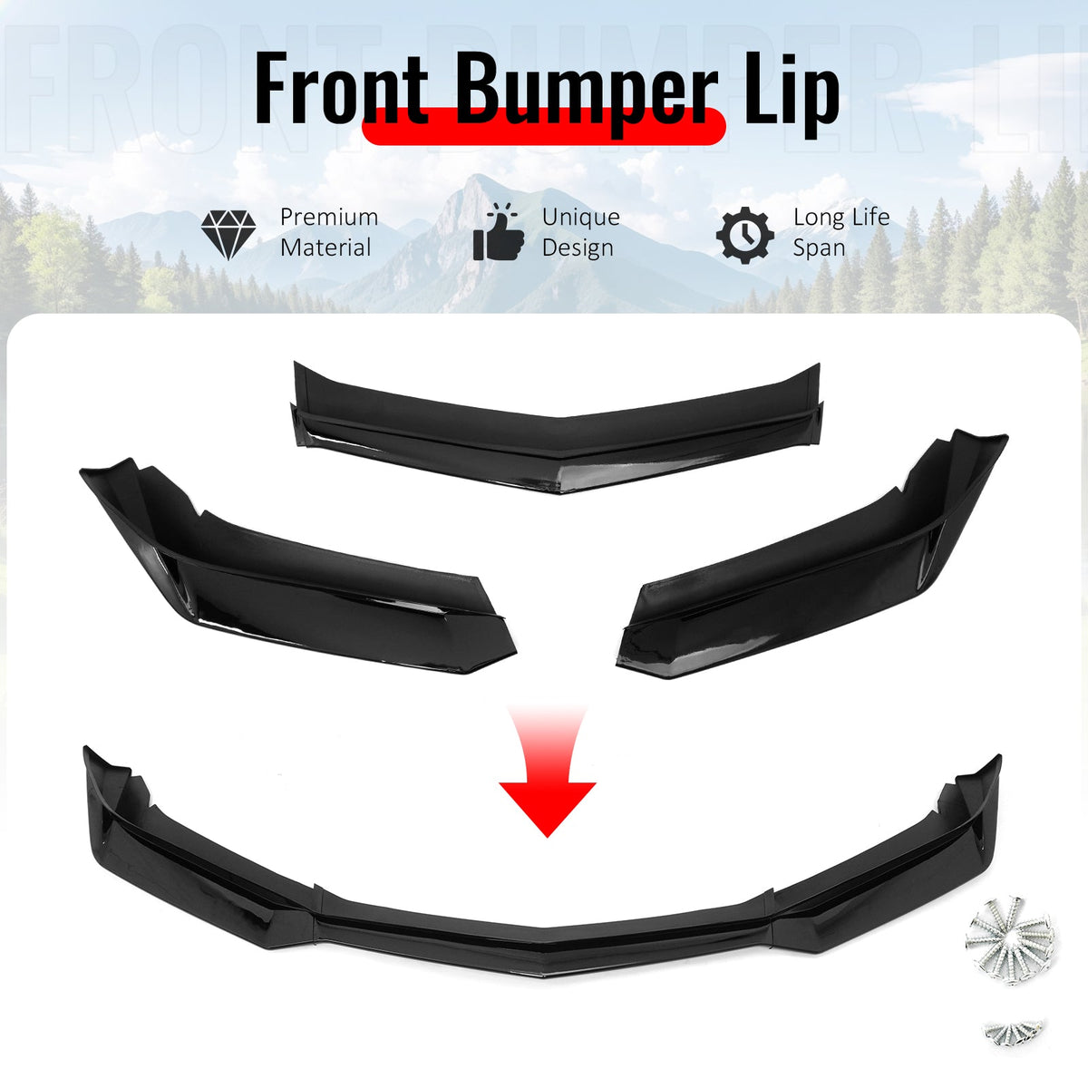 2016-2018 Chevrolet Camaro LT RS ZL1 Style Gloss Black Front Bumper Lip PP 3PCS