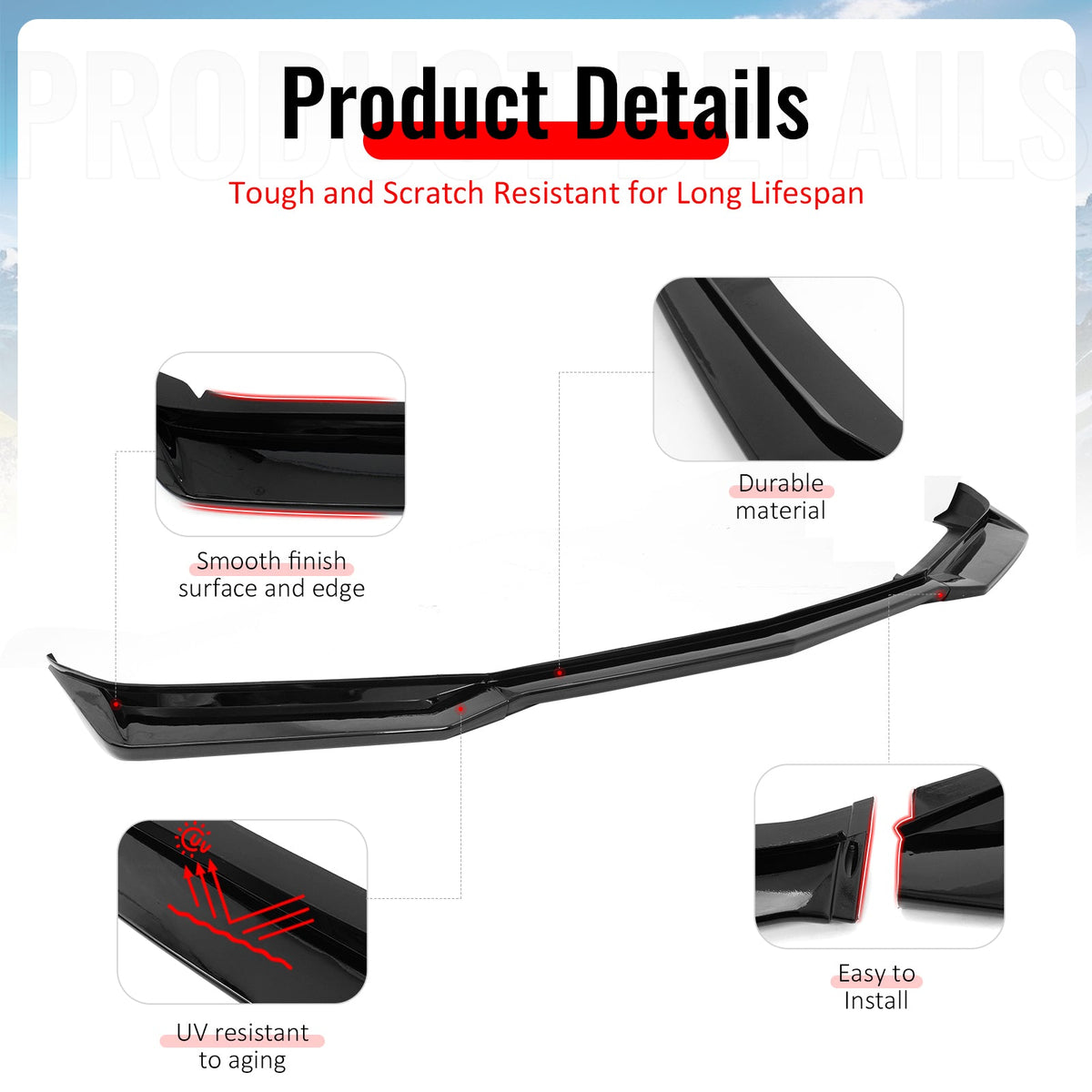 2016-2018 Chevrolet Camaro LT RS ZL1 Style Gloss Black Front Bumper Lip PP 3PCS