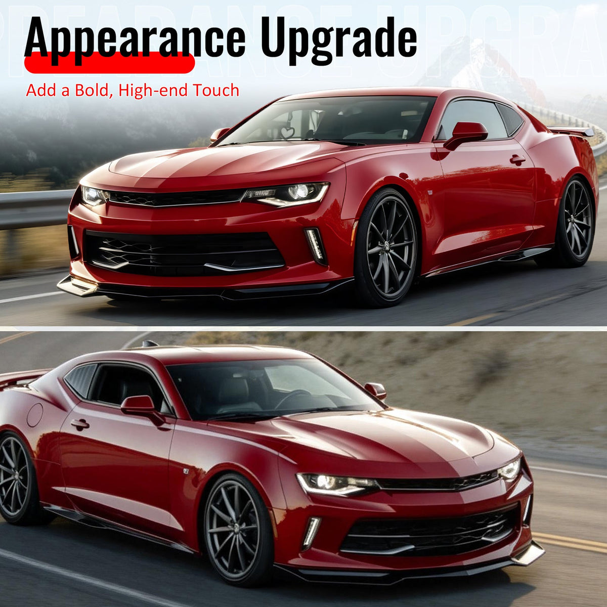 2016-2018 Chevrolet Camaro LT RS ZL1 Style Gloss Black Front Bumper Lip PP 3PCS