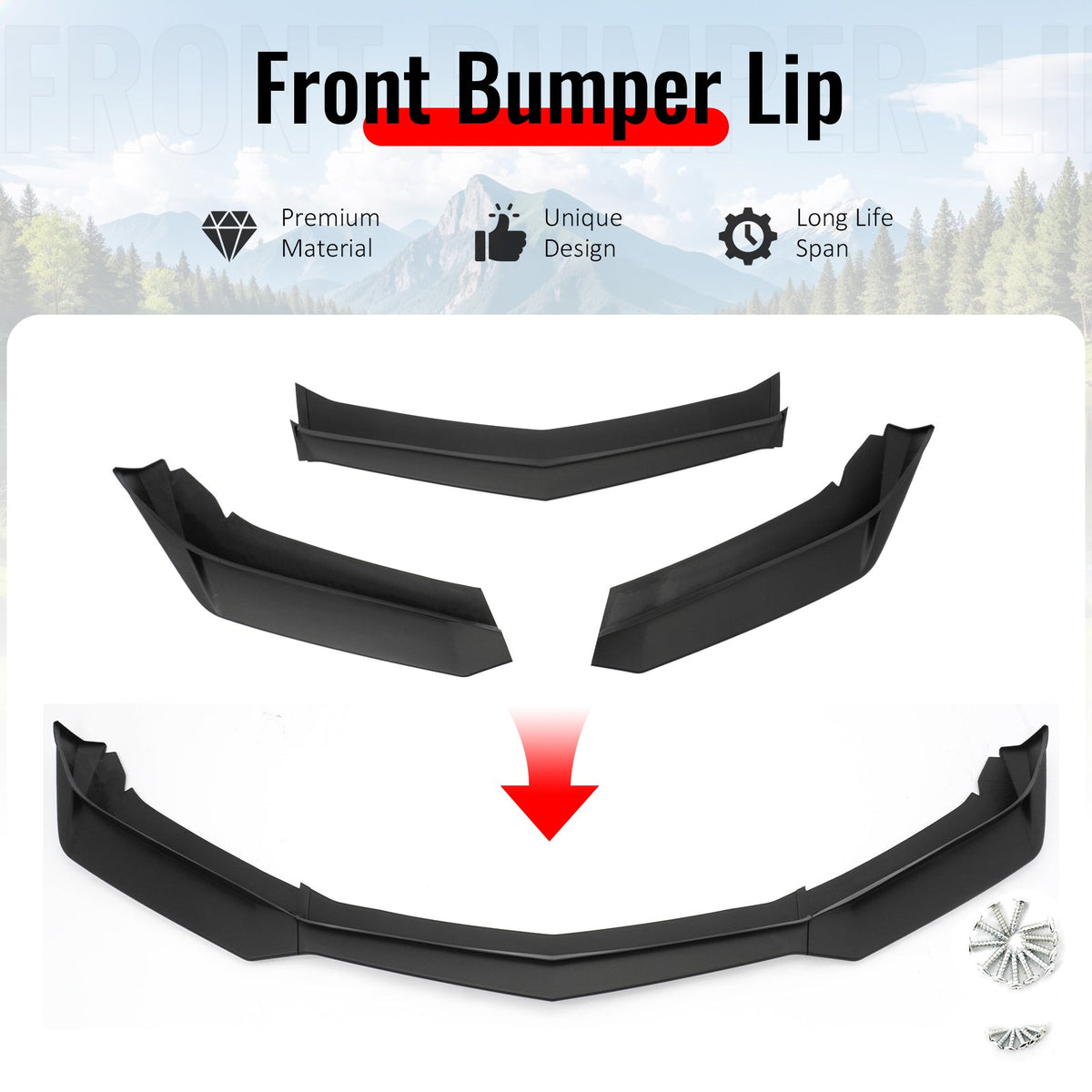 2016-2018 Chevrolet Camaro LT RS ZL1 Style Matte Black Front Bumper Lip PP 3PCS
