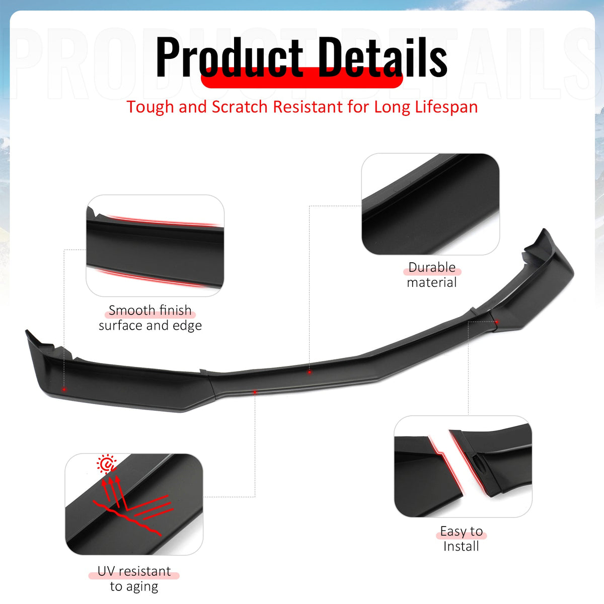 2016-2018 Chevrolet Camaro LT RS ZL1 Style Matte Black Front Bumper Lip PP 3PCS