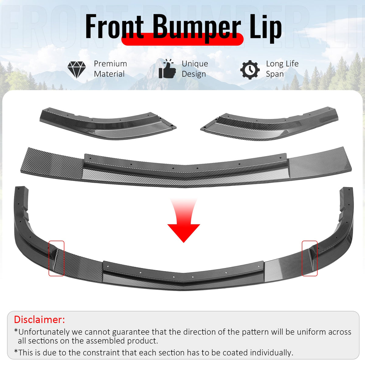 2005-2013 Chevrolet Corvette C6 Base ZR1 Style Carbon Fiber Print Front Bumper Lip ABS