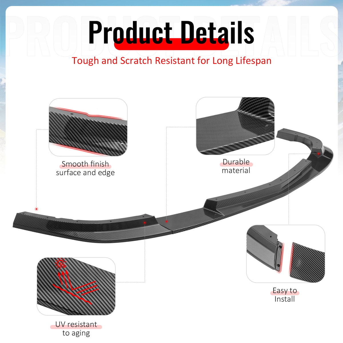 2005-2013 Chevrolet Corvette C6 Base ZR1 Style Carbon Fiber Print Front Bumper Lip ABS
