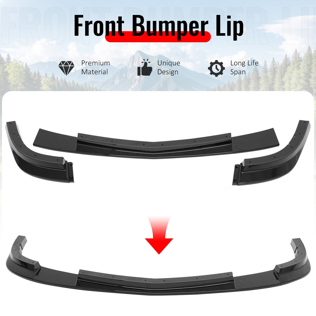 2005-2013 Chevrolet Corvette C6 Base ZR1 Style Gloss Black Front Bumper Lip ABS