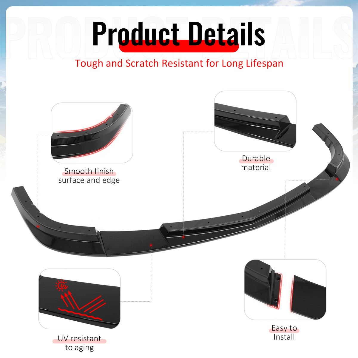 2005-2013 Chevrolet Corvette C6 Base ZR1 Style Gloss Black Front Bumper Lip ABS