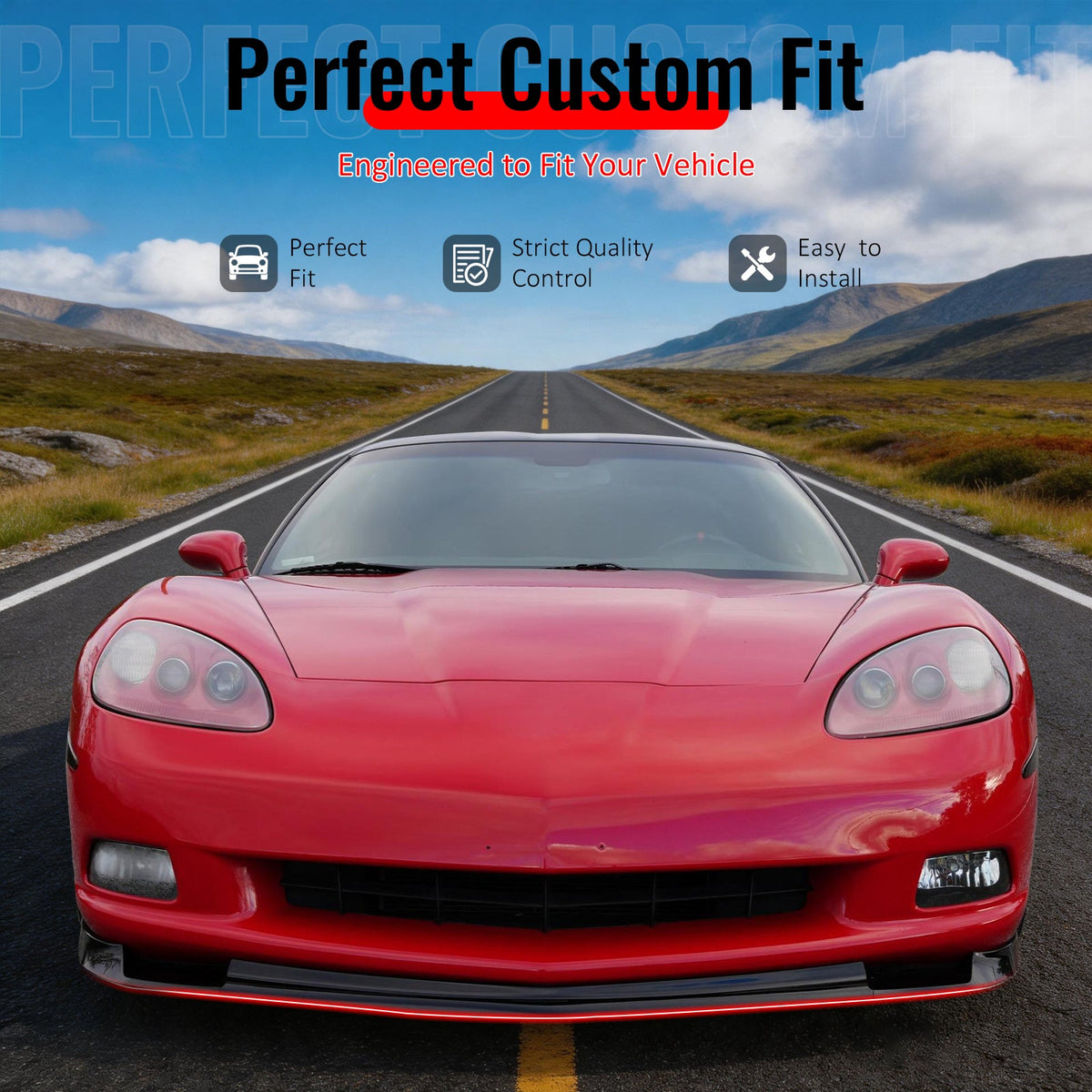 2005-2013 Chevrolet Corvette C6 Base ZR1 Style Front Bumper Lip Gloss Black PP 3PCS