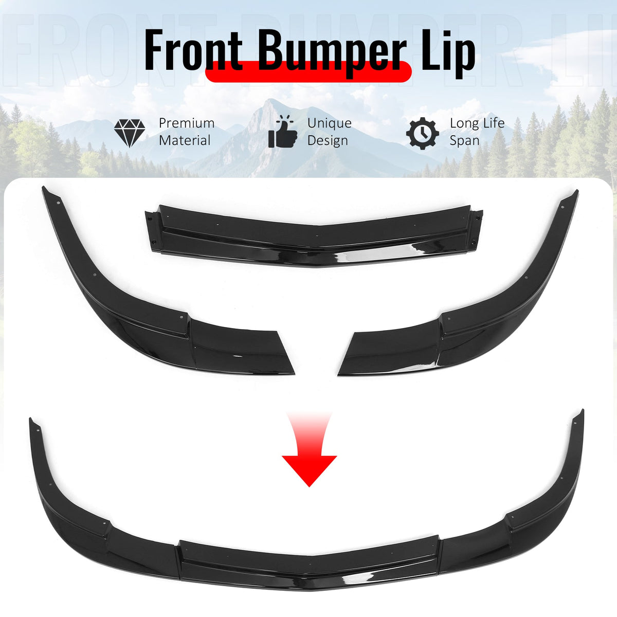 2005-2013 Chevrolet Corvette C6 Base ZR1 Style Front Bumper Lip Gloss Black PP 3PCS