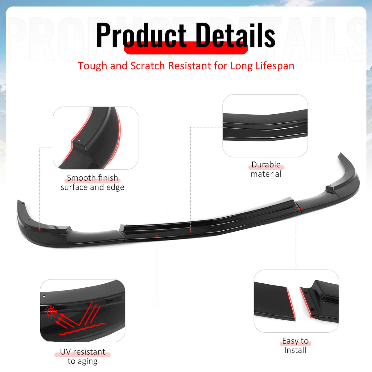 2005-2013 Chevrolet Corvette C6 Base ZR1 Style Front Bumper Lip Gloss Black PP 3PCS