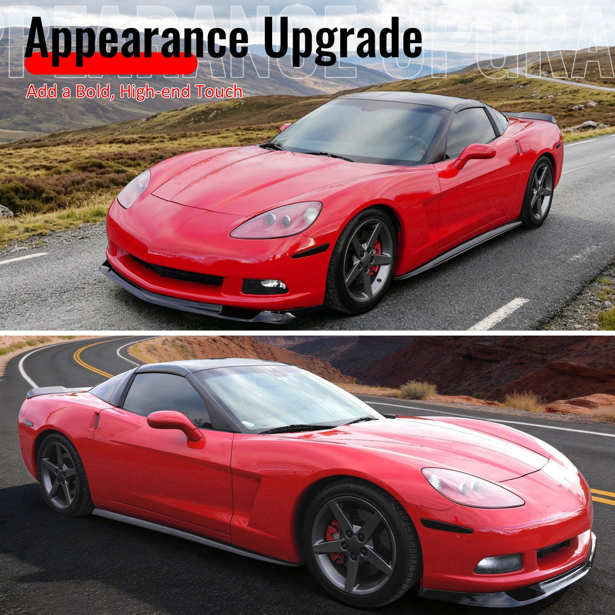 2005-2013 Chevrolet Corvette C6 Base ZR1 Style Front Bumper Lip Gloss Black PP 3PCS