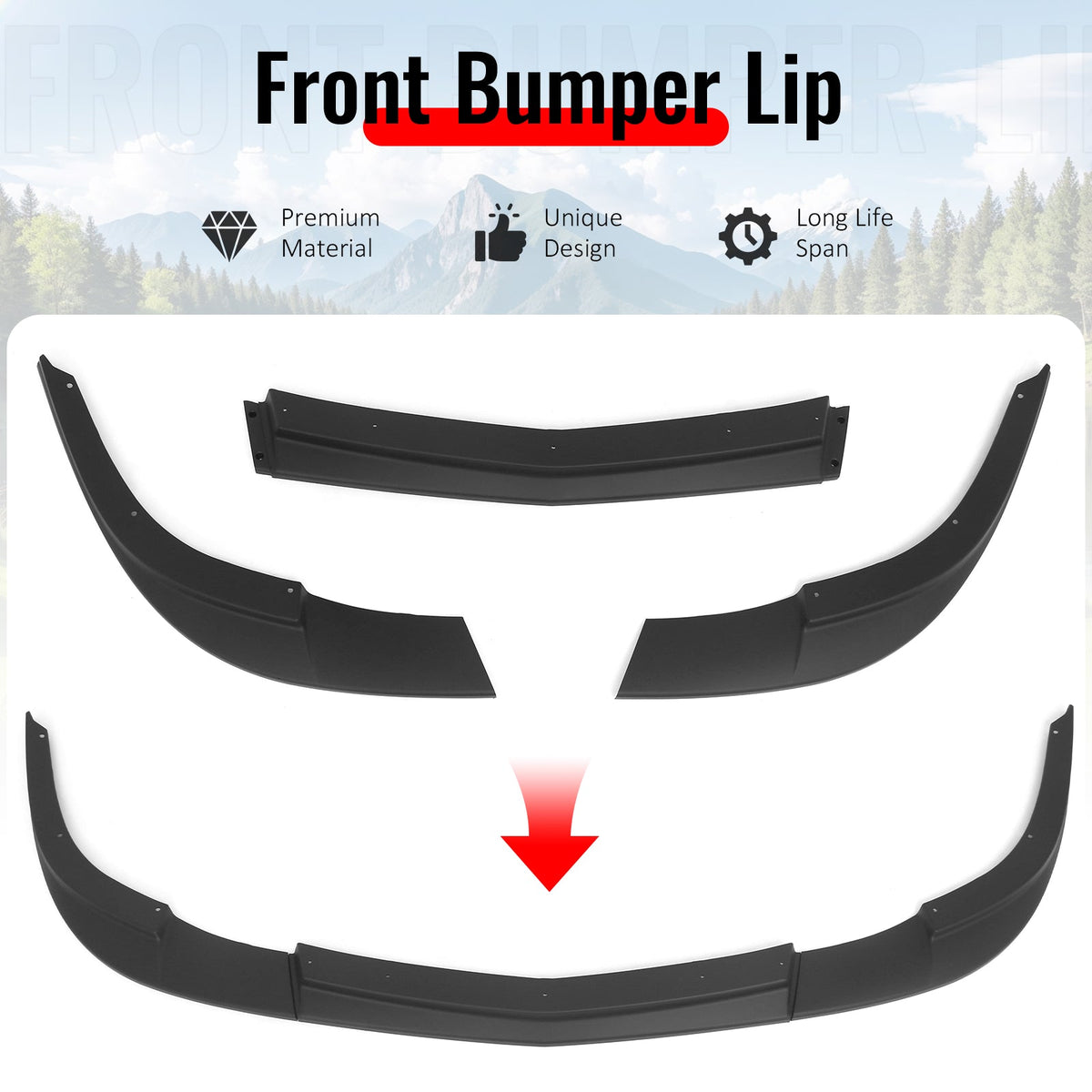 2005-2013 Chevrolet Corvette C6 Base ZR1 Style Front Bumper Lip Matte Black PP 3PCS