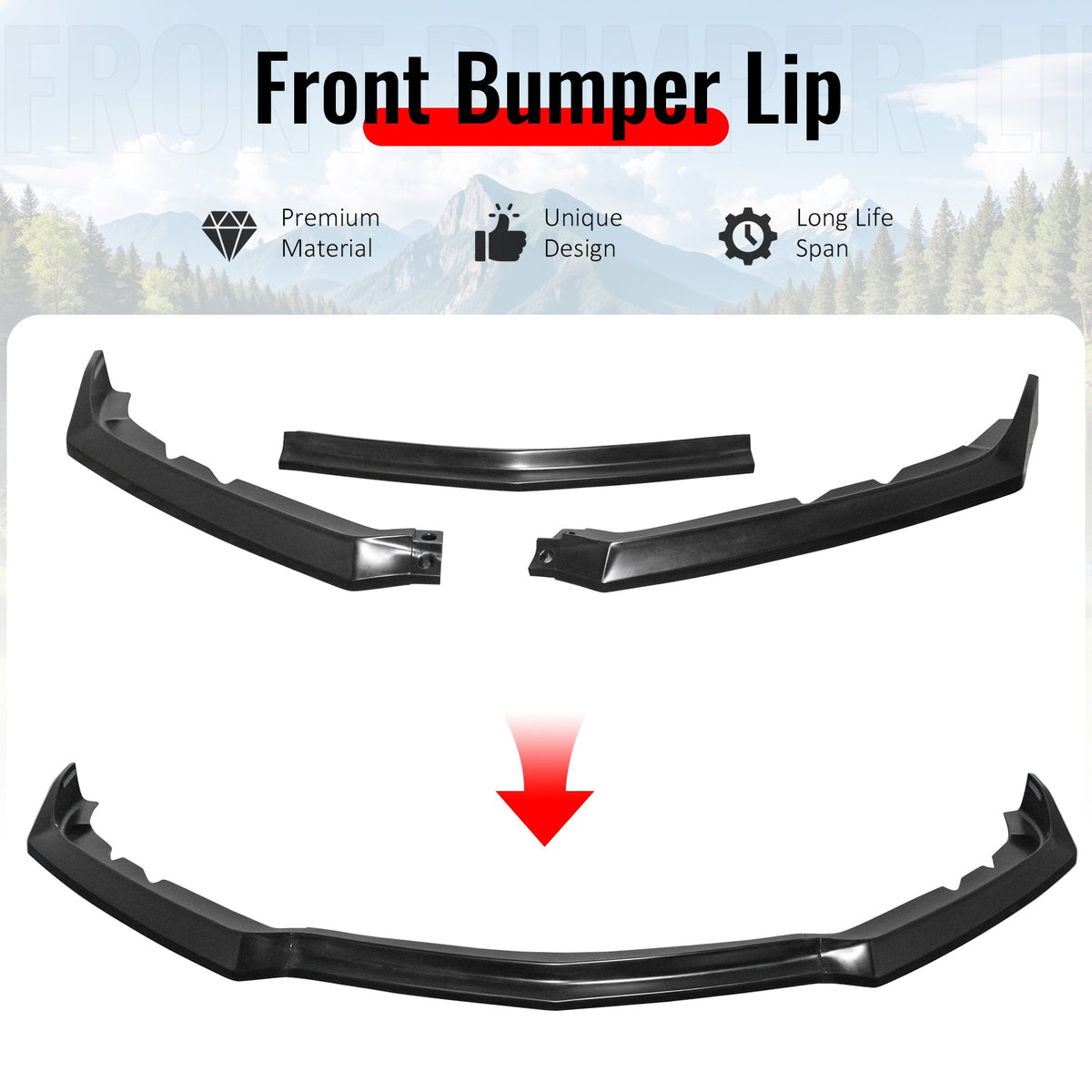 2016-2018 Chevrolet Cruze Unpainted Front Bumper Lip Lower Chin Spoiler PU 3PCS