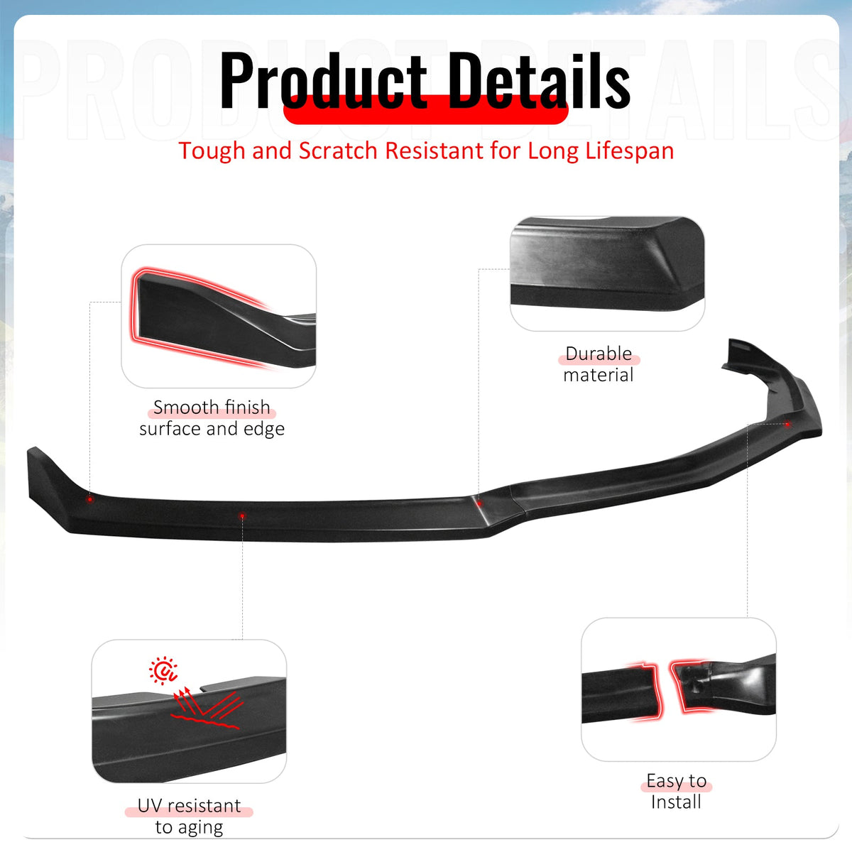 2016-2018 Chevrolet Cruze Unpainted Front Bumper Lip Lower Chin Spoiler PU 3PCS