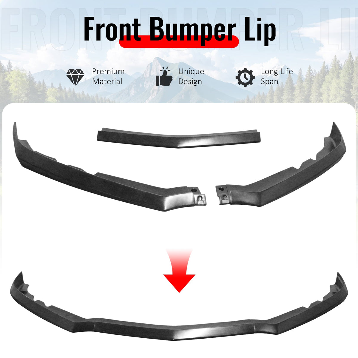 2016-2018 Chevrolet Cruze Sedan & Hatchback 3PCS Front Lower Bumper Lip Air Dam Chin Spoiler Splitter Unpainted Black Polyurethane PU
