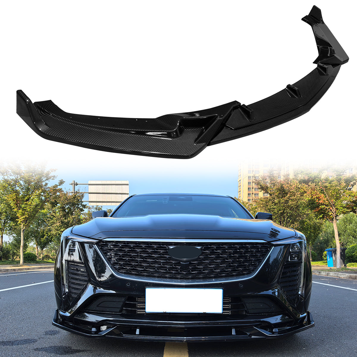 2025 Cadillac CT5 Luxury Carbon Fiber Print 3PCS Front Bumper Lip PP