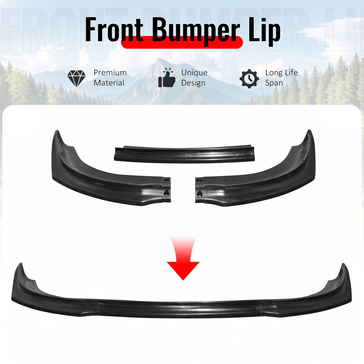 2017-2020 Chrysler Pacifica (Will Not Fit L/LX) 3PCS Front Lower Bumper Lip Air Dam Chin Spoiler Splitter Unpainted Black Polyurethane PU