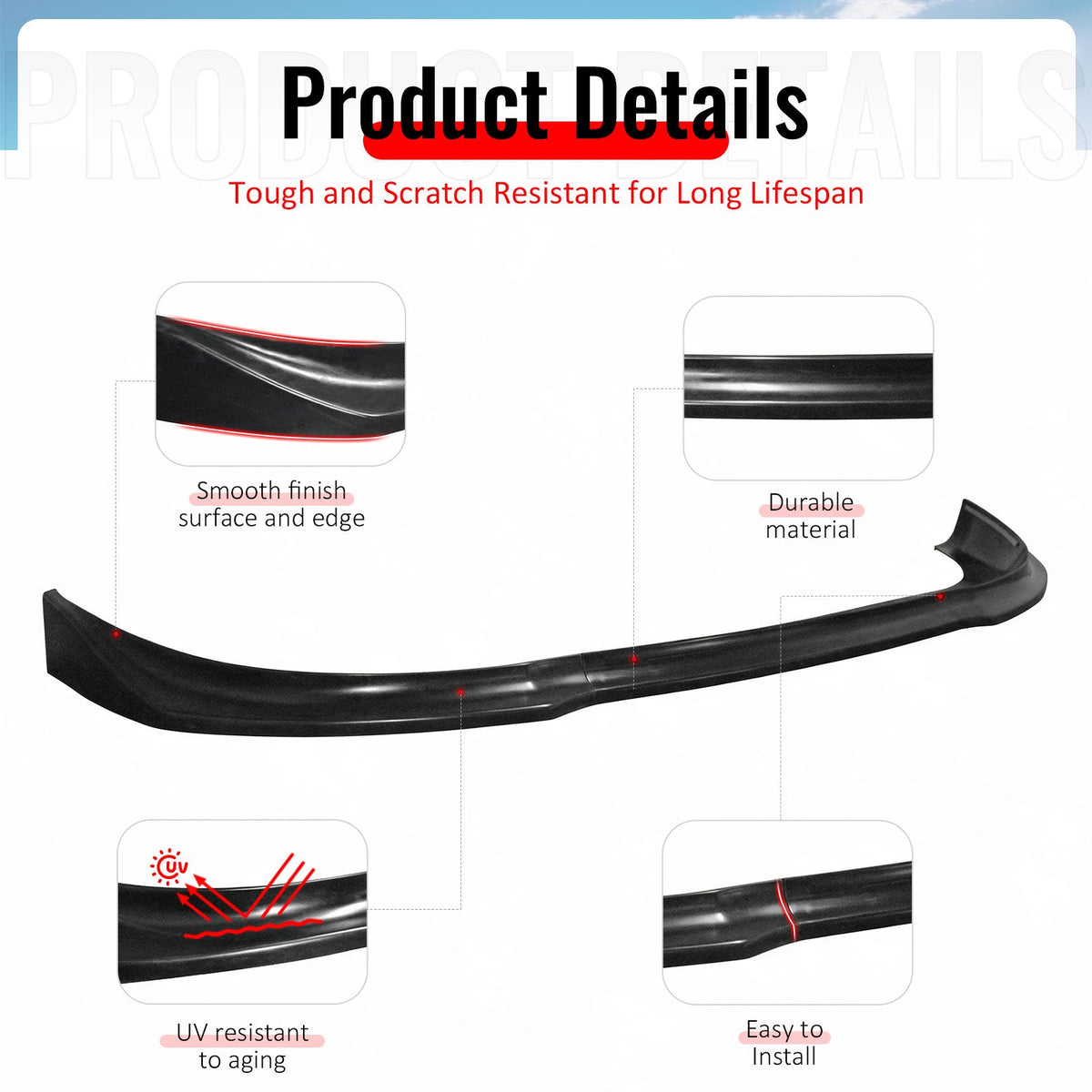 2017-2020 Chrysler Pacifica (Will Not Fit L/LX) 3PCS Front Lower Bumper Lip Air Dam Chin Spoiler Splitter Unpainted Black Polyurethane PU