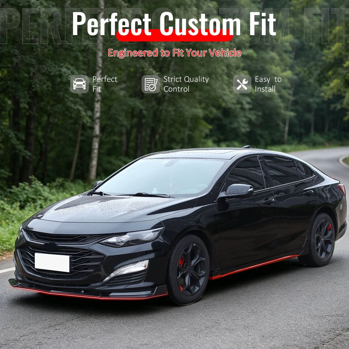 2019-2025 Chevrolet Malibu IKON Style Carbon Fiber Print Front Bumper Lip PP 3PCS
