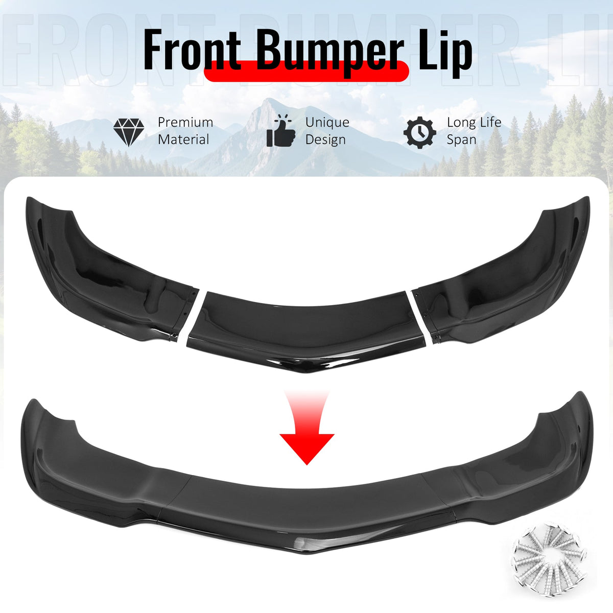 2012-2014 Dodge Charger SRT8 IKON Style Gloss Black Front Bumper Lip PP 3PCS