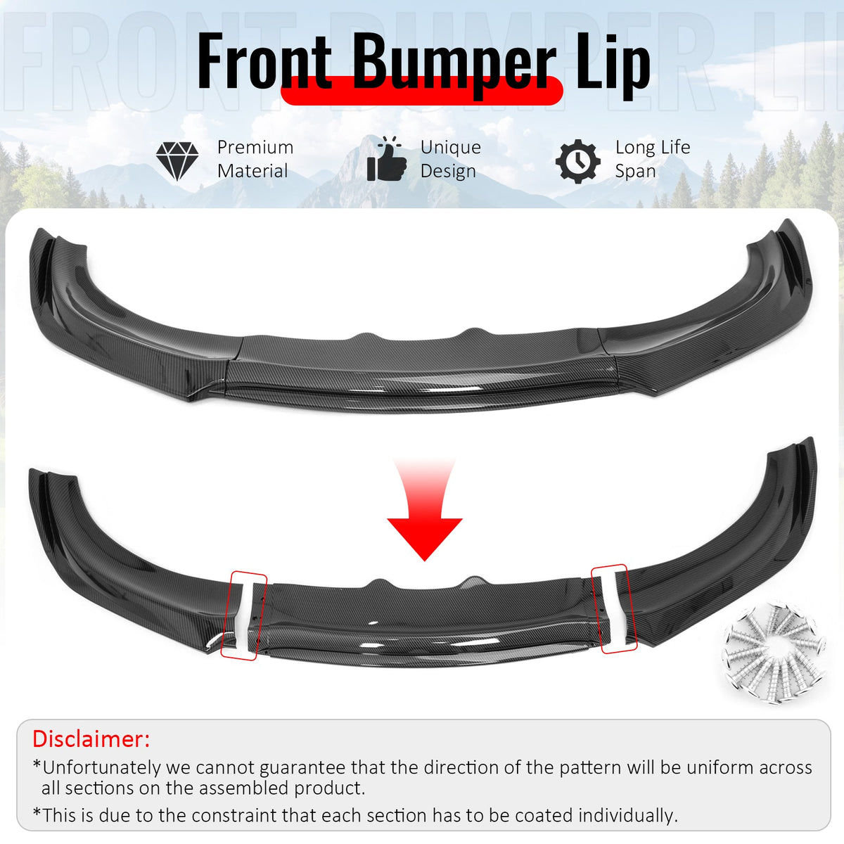 2015-2023 Dodge Charger IKON V2 Style Carbon Fiber Print Front Bumper Lip PP 3PCS