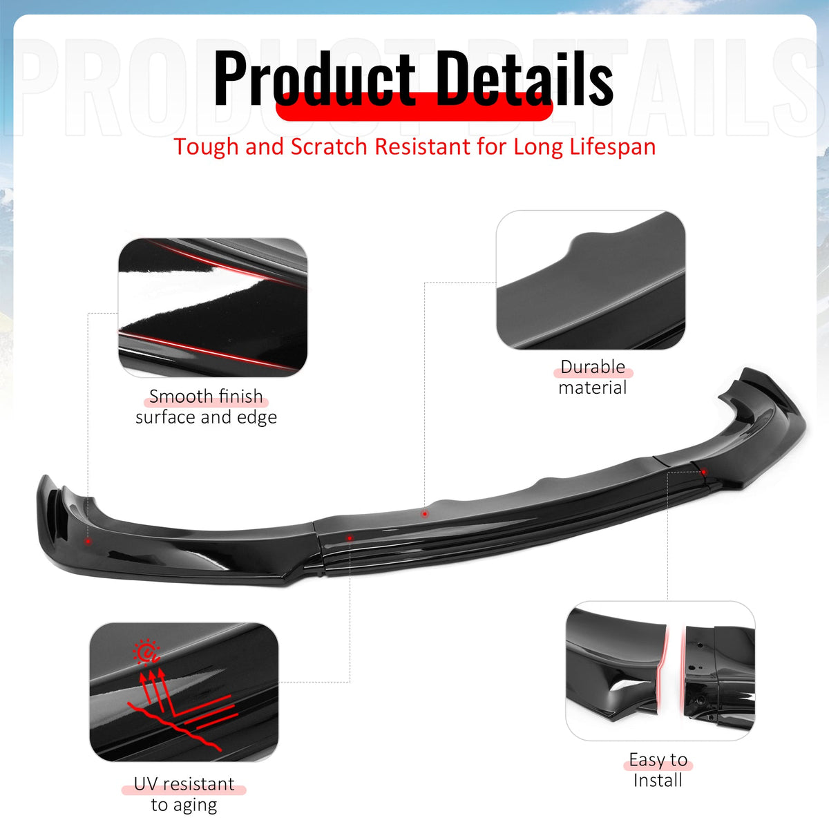 2015-2023 Dodge Charger IKON V2 Style Gloss Black Front Bumper Lip PP 3PCS
