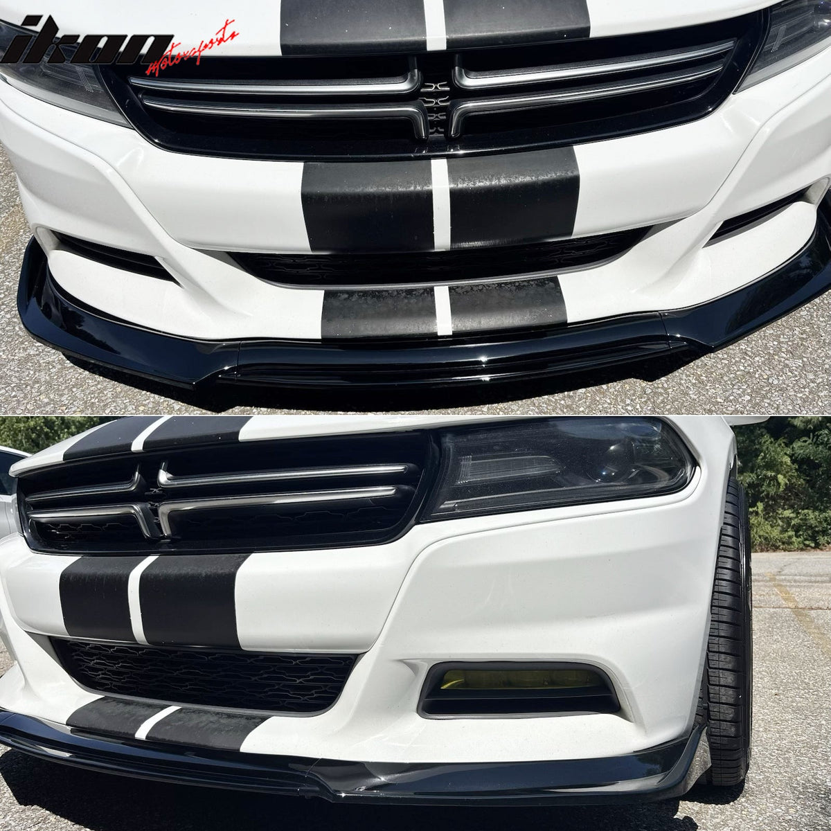 2015-2023 Dodge Charger IKON V2 Style Gloss Black Front Bumper Lip PP 3PCS