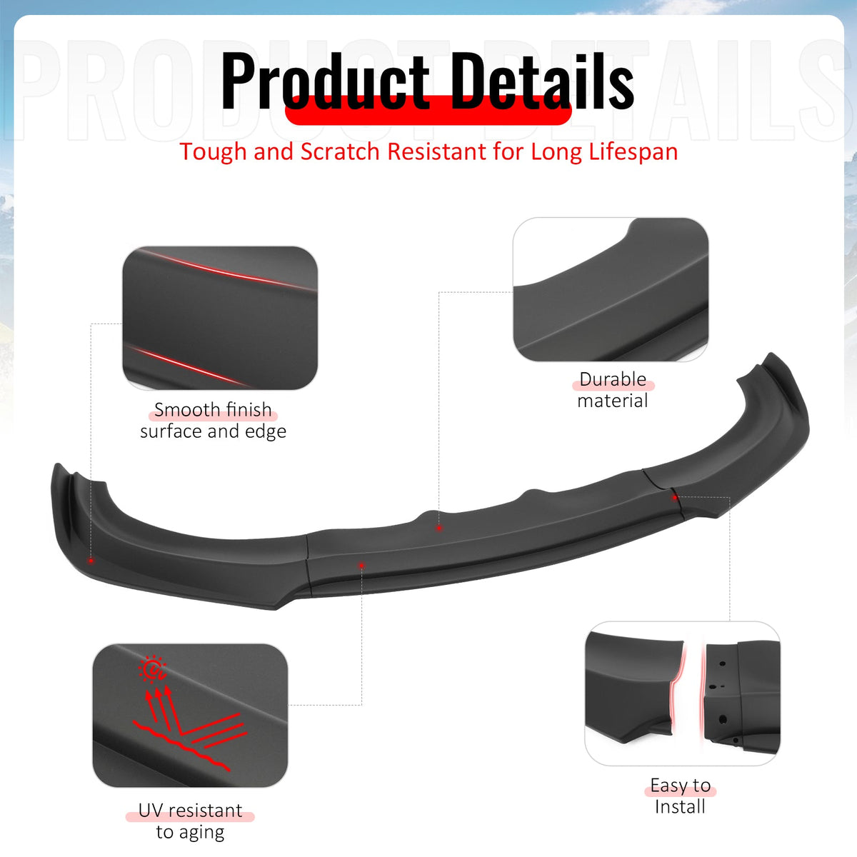 2015-2023 Dodge Charger IKON V2 Style Matte Black Front Bumper Lip PP 3PCS