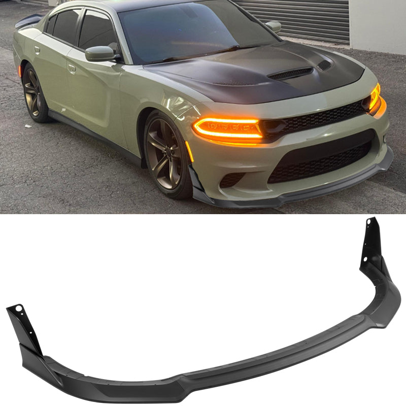 2015-2023 Dodge Charger V4 B Style Matte Black Front Bumper Lip ABS