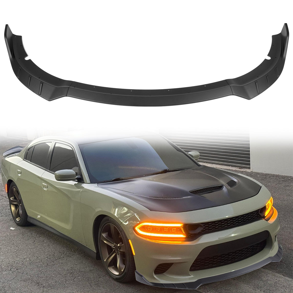 2015-2023 Dodge Charger V6 A Style Matte Black Front Bumper Lip ABS