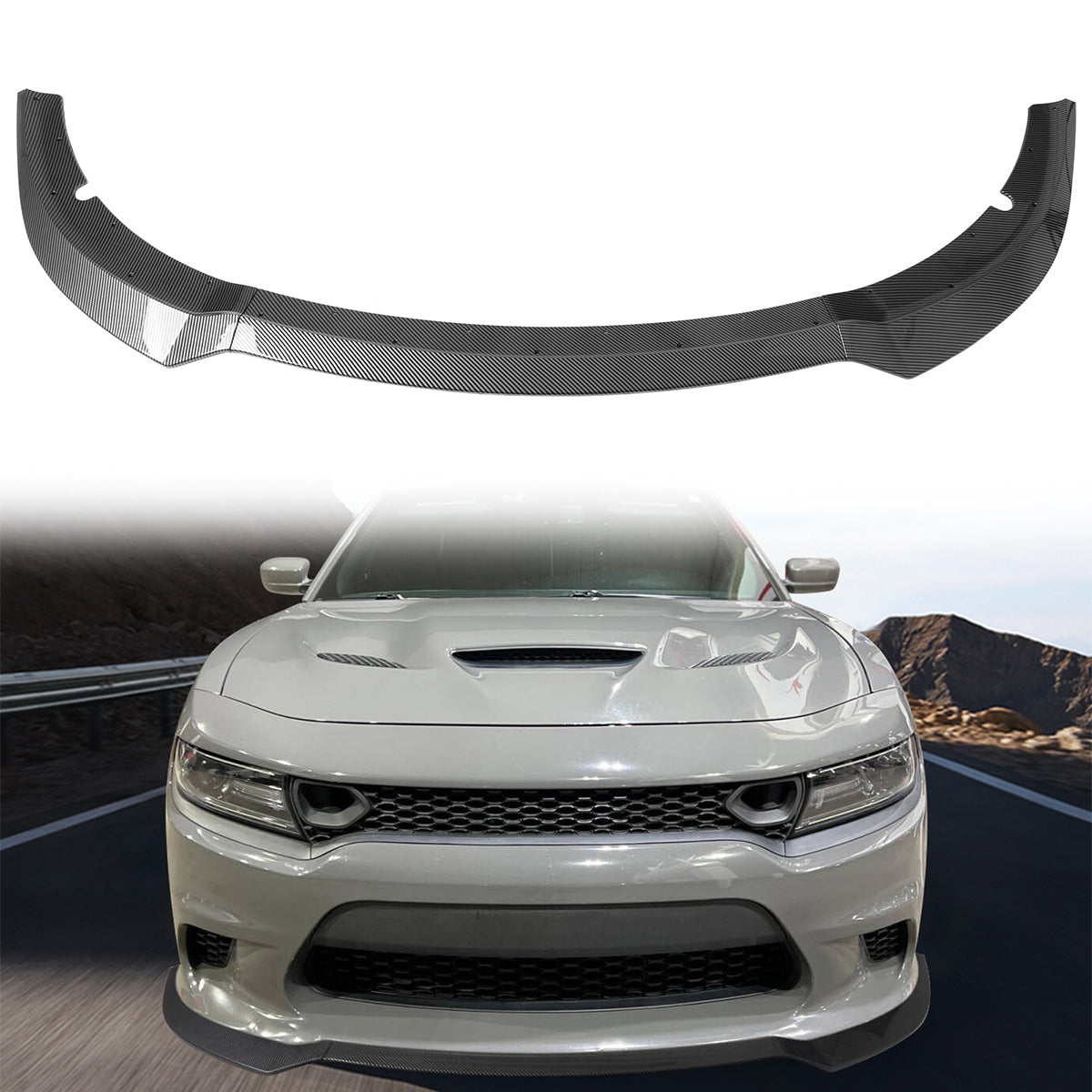 2015-2023 Dodge Charger V7 A Style Carbon Fiber Print Front Bumper Lip