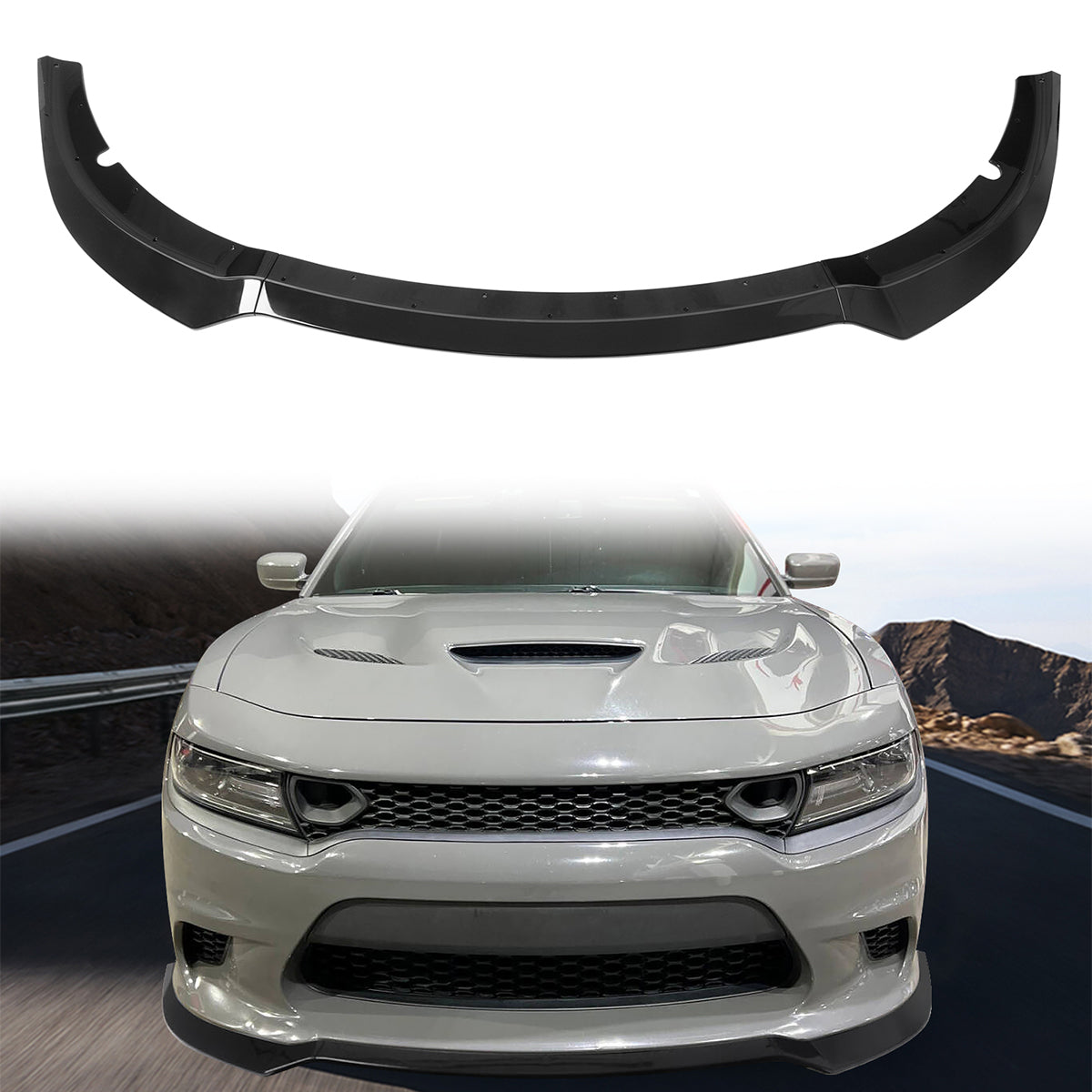 2015-2023 Dodge Charger V7 A Style Gloss Black Front Bumper Lip ABS