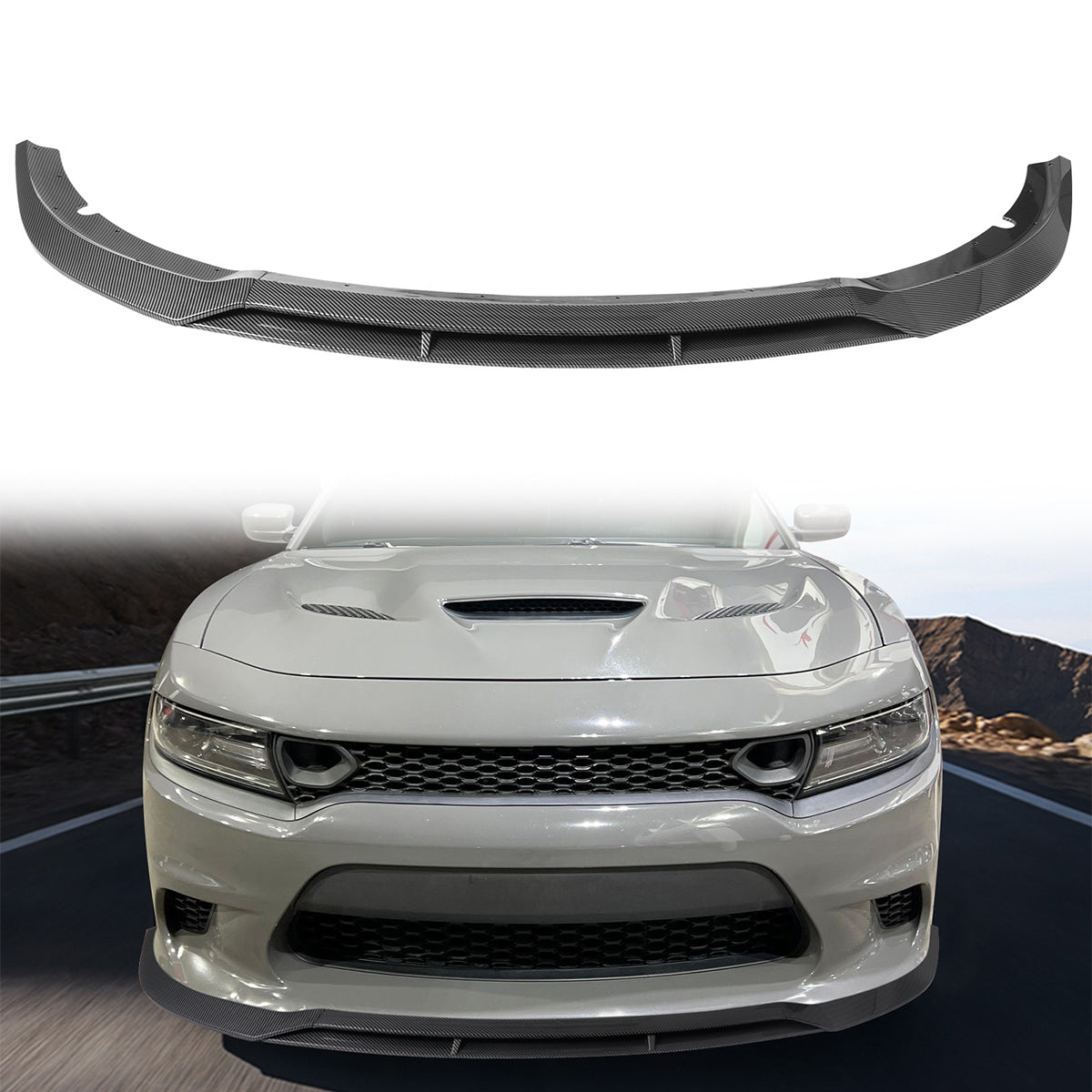 2015-2023 Dodge Charger V7 B Style Carbon Fiber Print Front Bumper Lip