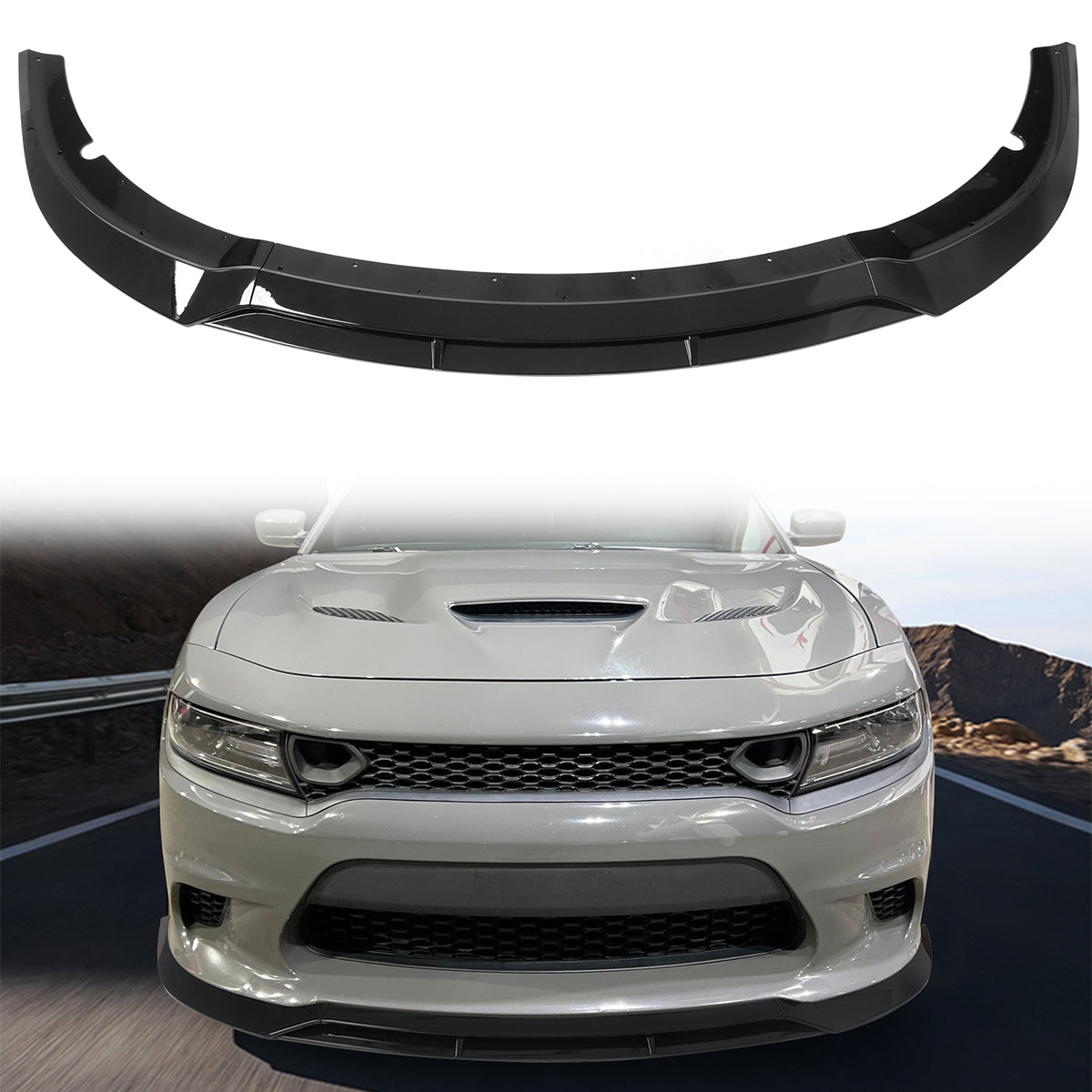 2015-2023 Dodge Charger V7 B Style Gloss Black Front Bumper Lip ABS