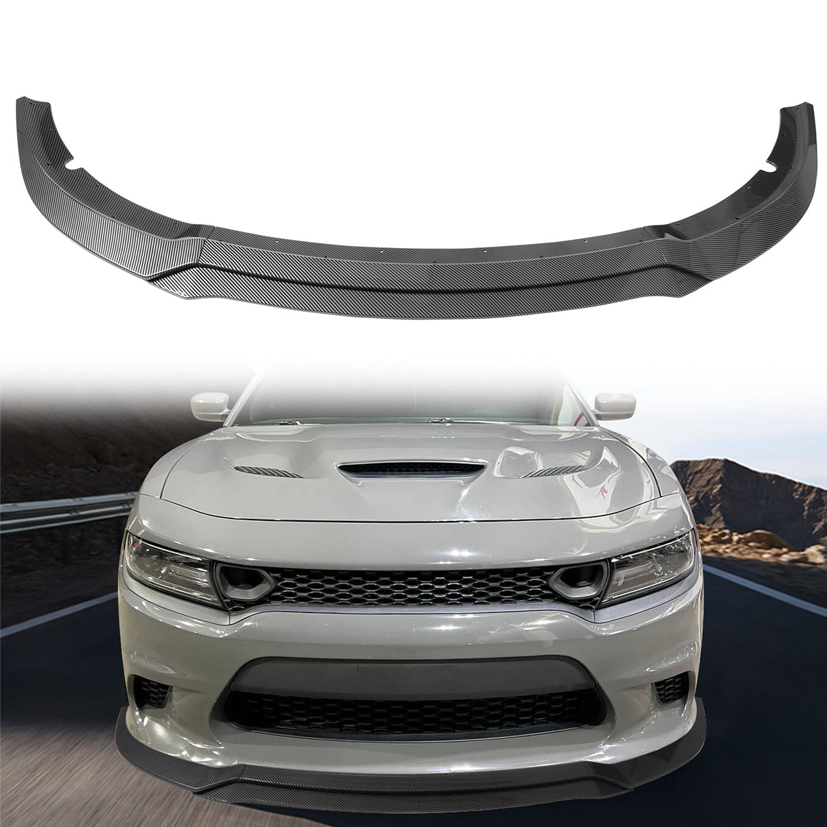 2015-2023 Dodge Charger V7 C Style Carbon Fiber Print Front Bumper Lip