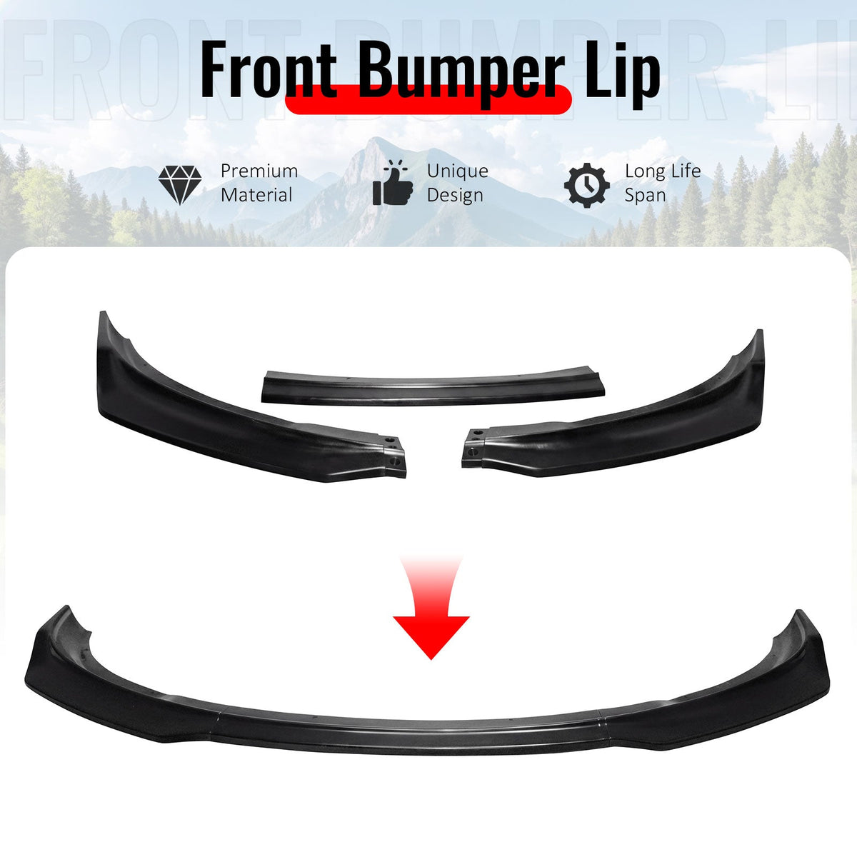2013-2016 Dodge Dart IKCS Style Unpainted Black Front Bumper Lip PU 3PCS