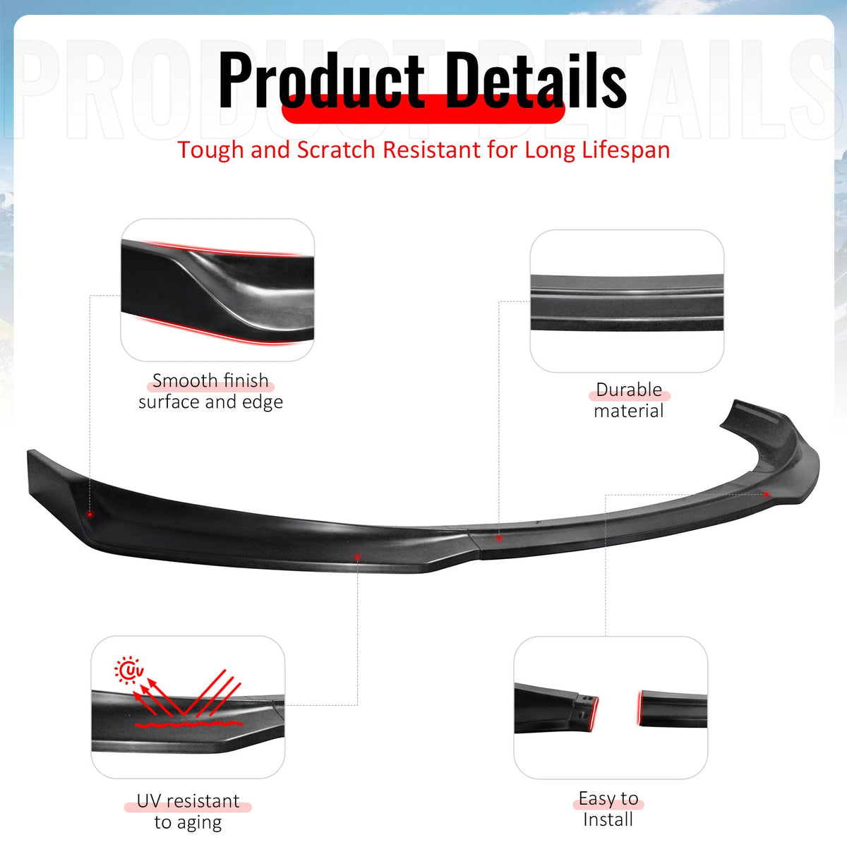 2013-2016 Dodge Dart IKCS Style Unpainted Black Front Bumper Lip PU 3PCS