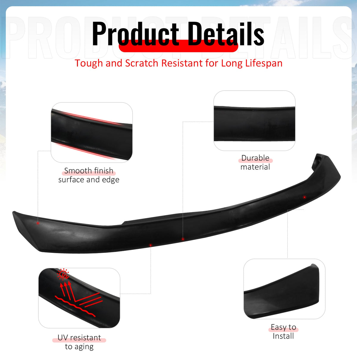 2005-2009 Ford Mustang V6 B2 Style Unpainted Front Bumper Lip Chin PU