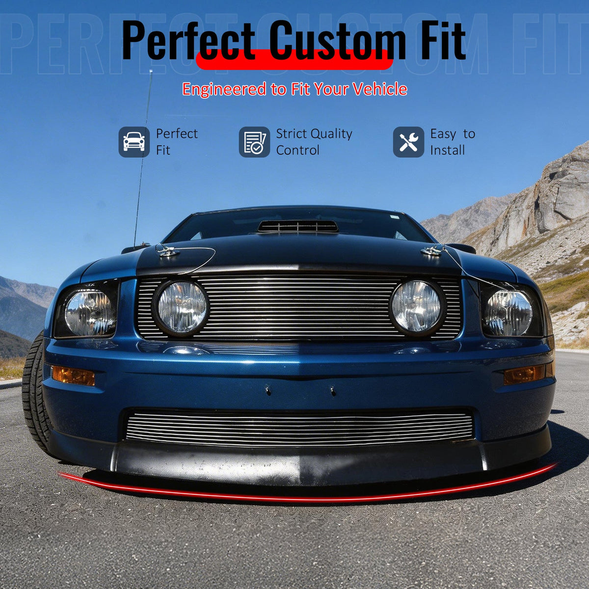 2005-2009 Ford Mustang V8 GT CV2 Style Unpainted Front Bumper Lip PU