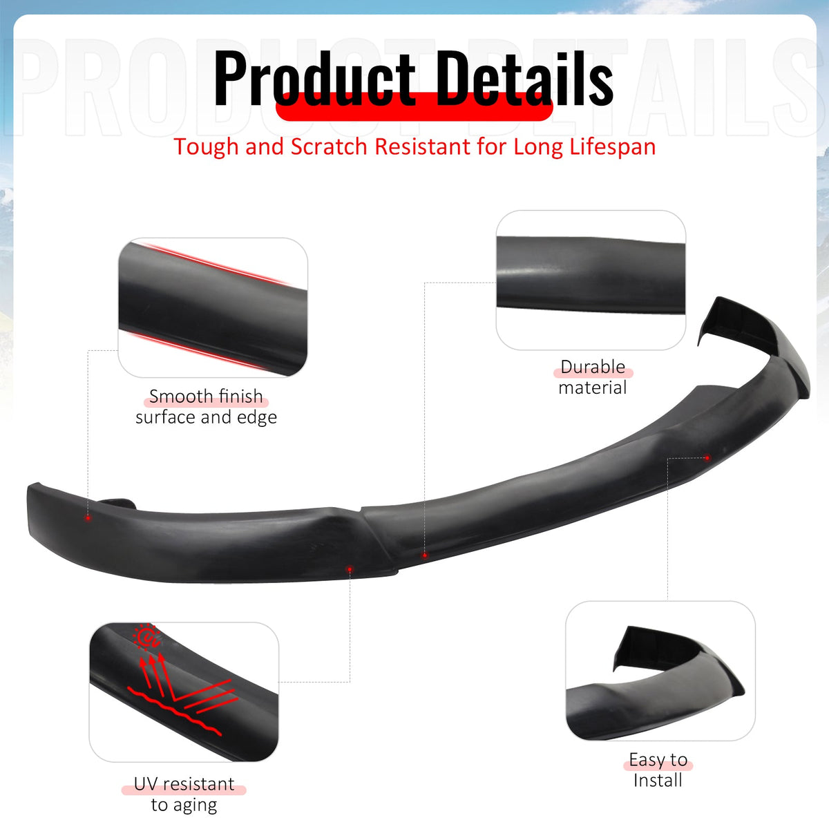 2005-2009 Ford Mustang V8 GT CV2 Style Unpainted Front Bumper Lip PU